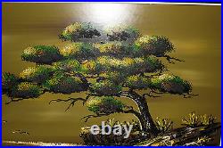 Vintage Yasu Eguchi Oil Painting On Board Green Tree By Water Seagulls LARGE