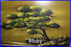 Vintage Yasu Eguchi Oil Painting On Board Green Tree By Water Seagulls LARGE