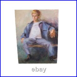 Vintage Young Man On A Bench Oil Painting Signed Illegible 89 Unframed