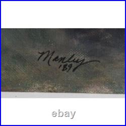 Vintage Young Man On A Bench Oil Painting Signed Illegible 89 Unframed