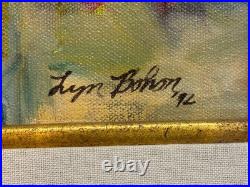 Vintage Zinnias Bouquet Painting on Canvas Signed Lyn Bohon Framed