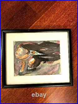 Vintage abstract Contemporary Scraped watercolor art painting Signed