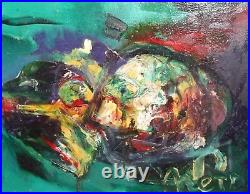 Vintage abstract expressionist composition oil painting signed