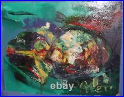 Vintage abstract expressionist composition oil painting signed