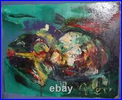 Vintage abstract expressionist composition oil painting signed