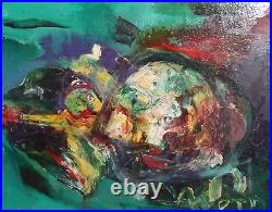 Vintage abstract expressionist composition oil painting signed