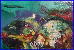 Vintage abstract expressionist composition oil painting signed