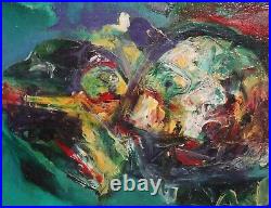 Vintage abstract expressionist composition oil painting signed