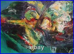 Vintage abstract expressionist composition oil painting signed