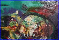 Vintage abstract expressionist composition oil painting signed