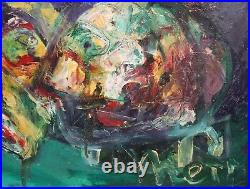 Vintage abstract expressionist composition oil painting signed