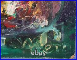 Vintage abstract expressionist composition oil painting signed