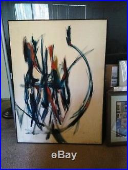 Vintage abstract oil painting signed and dated 1961 large 33 x 45 canvas