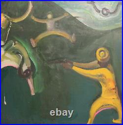 Vintage abstract surrealist oil painting figures signed