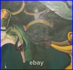 Vintage abstract surrealist oil painting figures signed