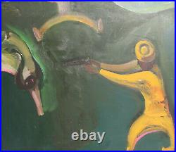 Vintage abstract surrealist oil painting figures signed