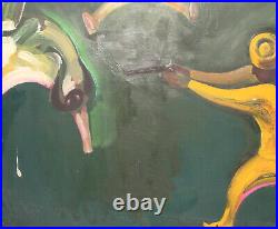 Vintage abstract surrealist oil painting figures signed