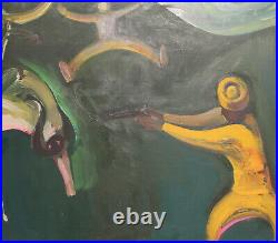 Vintage abstract surrealist oil painting figures signed