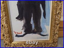 Vintage acrylic Clown Painting with Tiny Umbrella Framed Signed by Artist 12×24