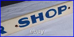 Vintage barber shop wooden sign advertising painted plaque rustic haircut shave