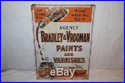 Vintage c. 1930 Bradley & Vrooman Paints Varnishes Gas Oil 2 Sided 22 Metal Sign