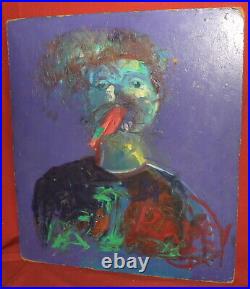 Vintage expressionist abstract oil painting signed