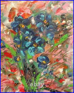 Vintage expressionist floral oil painting still life with flowers signed