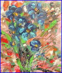 Vintage expressionist floral oil painting still life with flowers signed