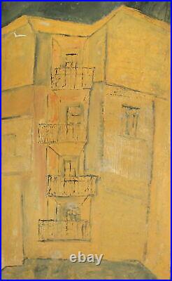 Vintage expressionist oil painting cityscape signed