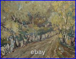 Vintage expressionist oil painting forest landscape signed