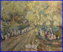 Vintage expressionist oil painting forest landscape signed