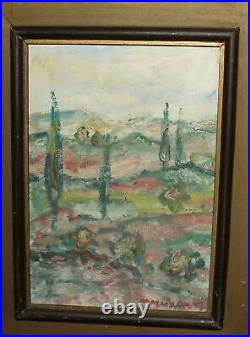 Vintage expressionist oil painting landscape signed