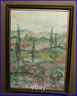 Vintage expressionist oil painting landscape signed