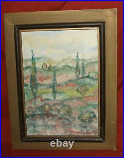 Vintage expressionist oil painting landscape signed