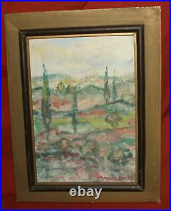 Vintage expressionist oil painting landscape signed