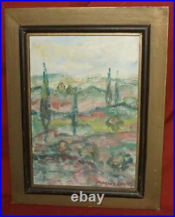 Vintage expressionist oil painting landscape signed