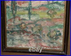 Vintage expressionist oil painting landscape signed