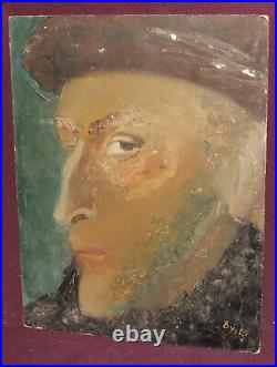 Vintage expressionist oil painting man portrait signed