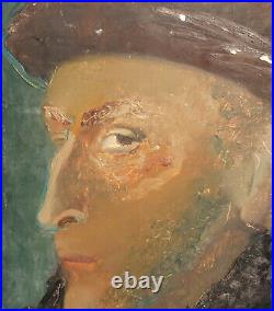 Vintage expressionist oil painting man portrait signed