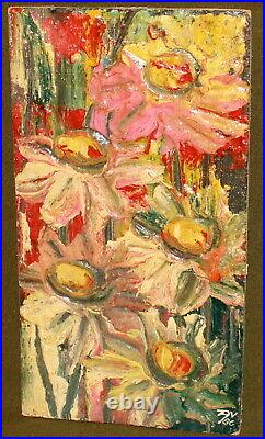 Vintage expressionist oil painting still life signed
