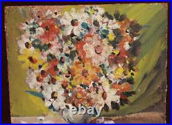 Vintage expressionist oil painting still life with flowers, signed