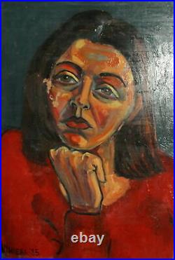 Vintage expressionist oil painting woman portrait signed