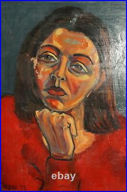 Vintage expressionist oil painting woman portrait signed