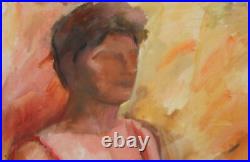 Vintage expressionist oil painting woman portrait signed