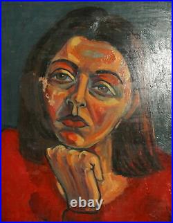 Vintage expressionist oil painting woman portrait signed