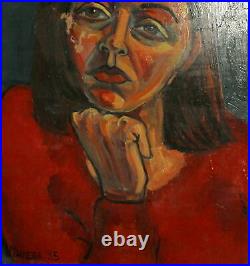 Vintage expressionist oil painting woman portrait signed