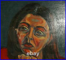Vintage expressionist oil painting woman portrait signed