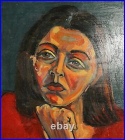 Vintage expressionist oil painting woman portrait signed