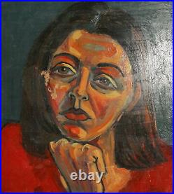 Vintage expressionist oil painting woman portrait signed