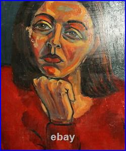 Vintage expressionist oil painting woman portrait signed